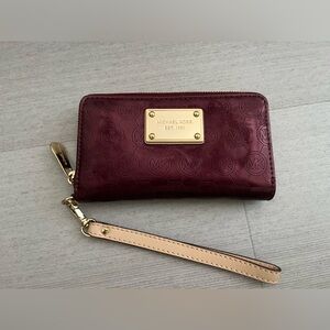 Michael Kors Maroon Wristlet with Gold Accents